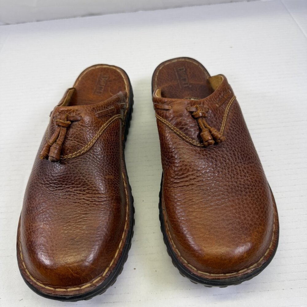 Born W9541 Brown Leather Slip On Clog Mule Shoes Women Size 9M